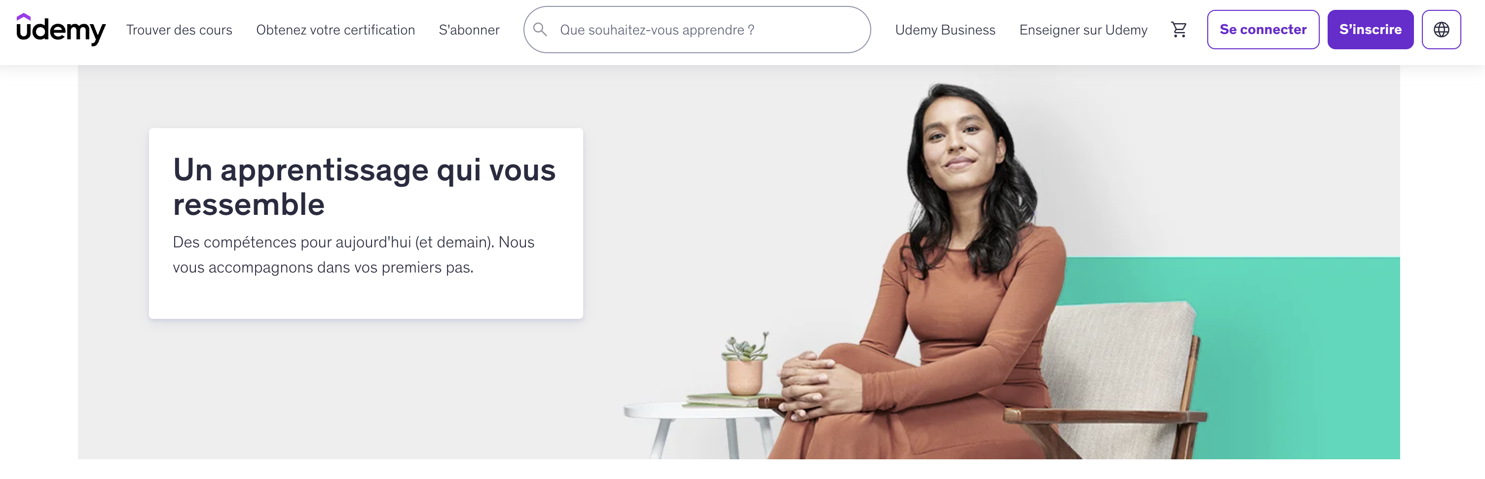 Page d'accueil d'Udemy