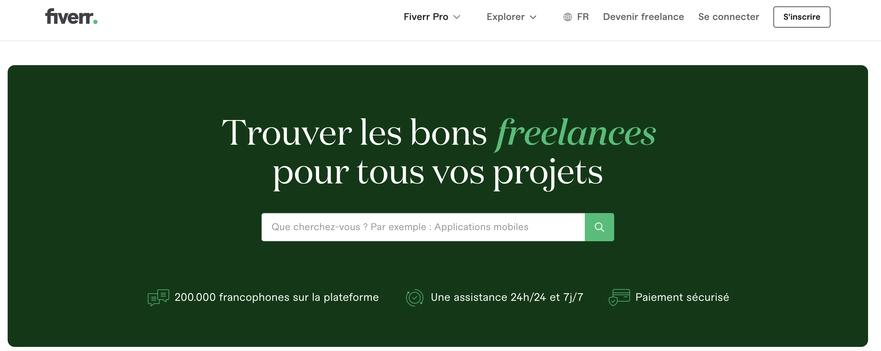 Page d'accueil de Fiverr