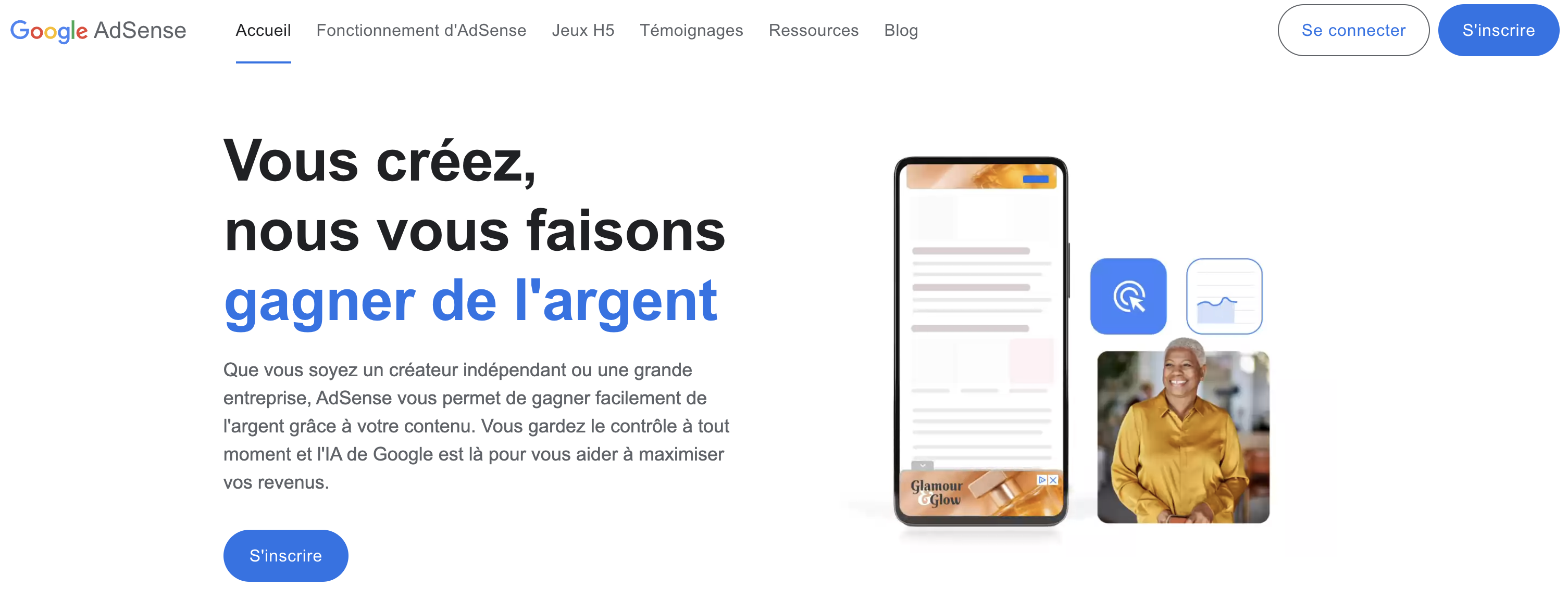 Page d'accueil de Google AdSense