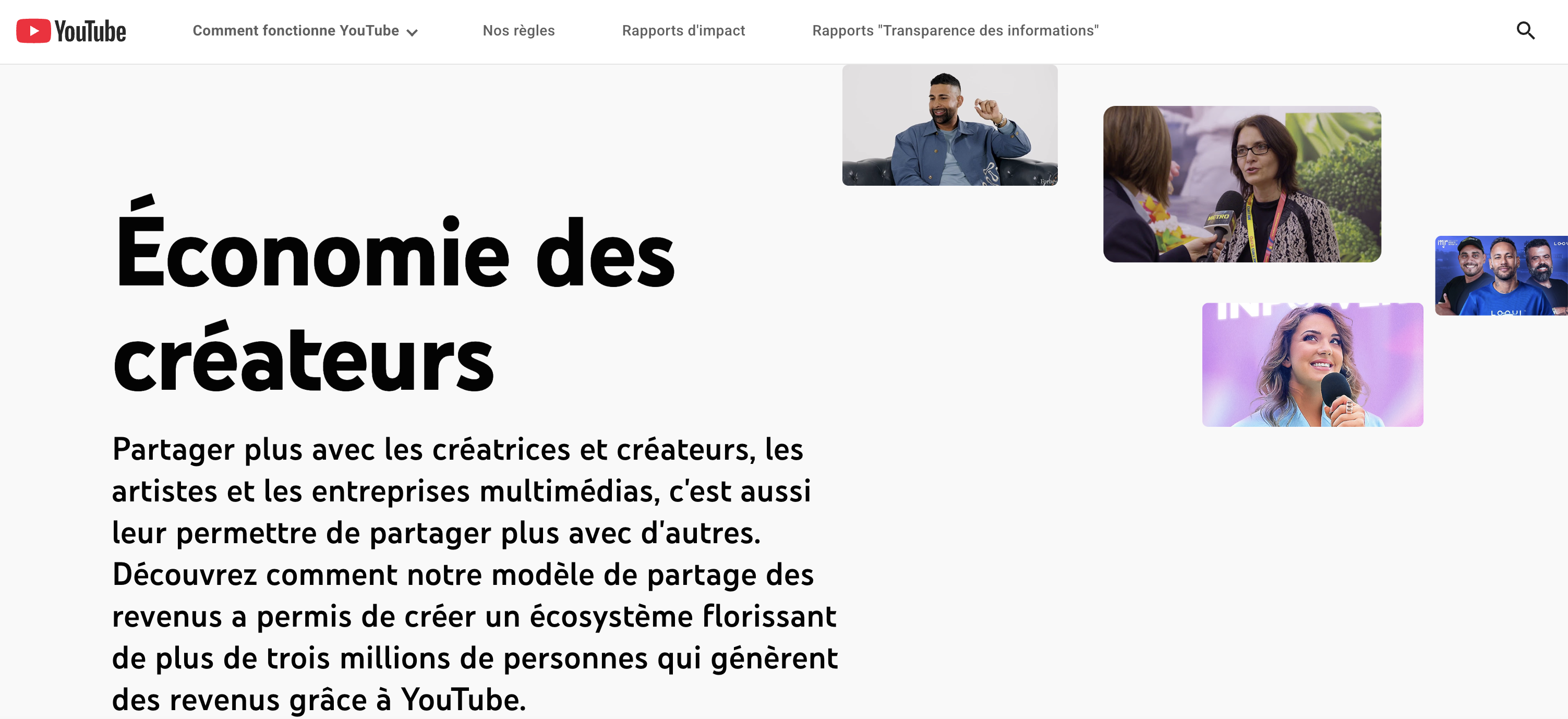 Page d'accueil YouTube