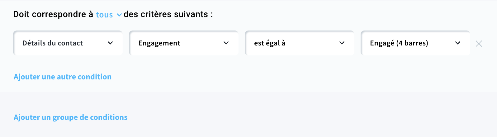 Exemple de segmentation des contacts sur GetResponse basée sur le score d'engagement