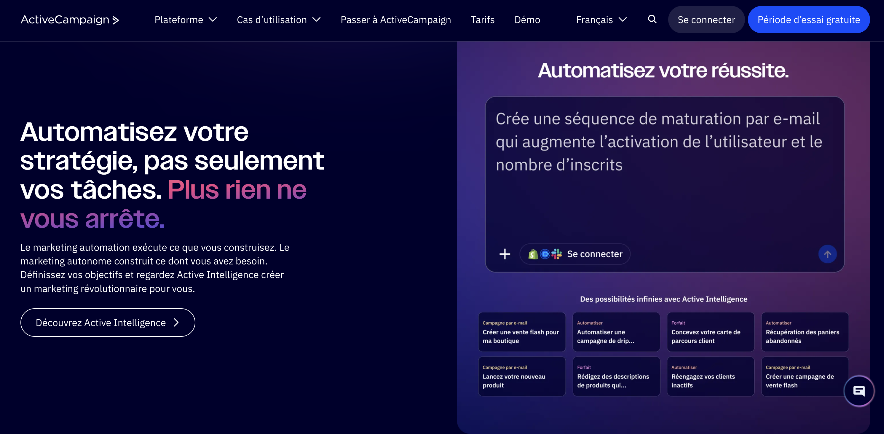page d'accueil d'active campaign