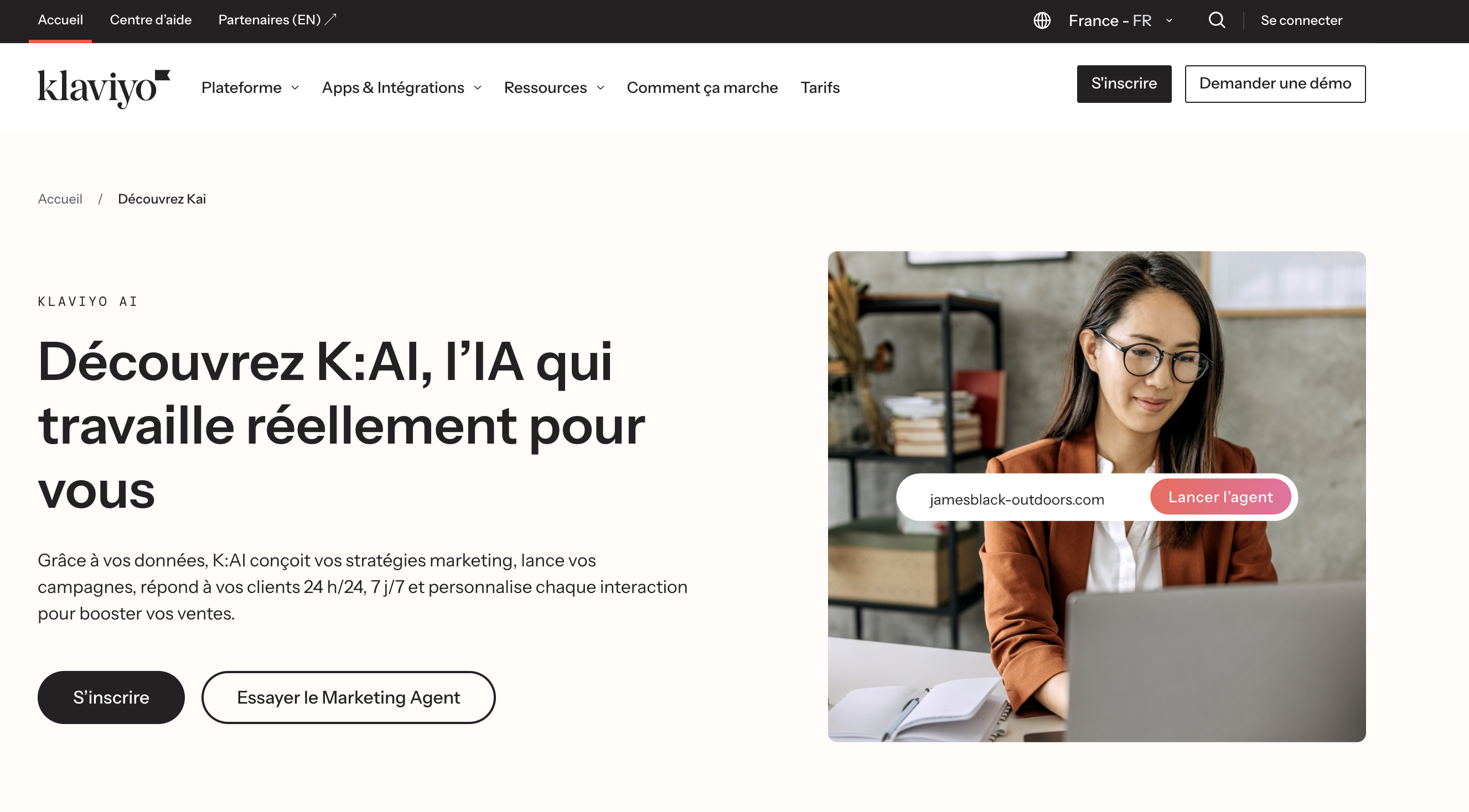 page d'accueil de klaviyo