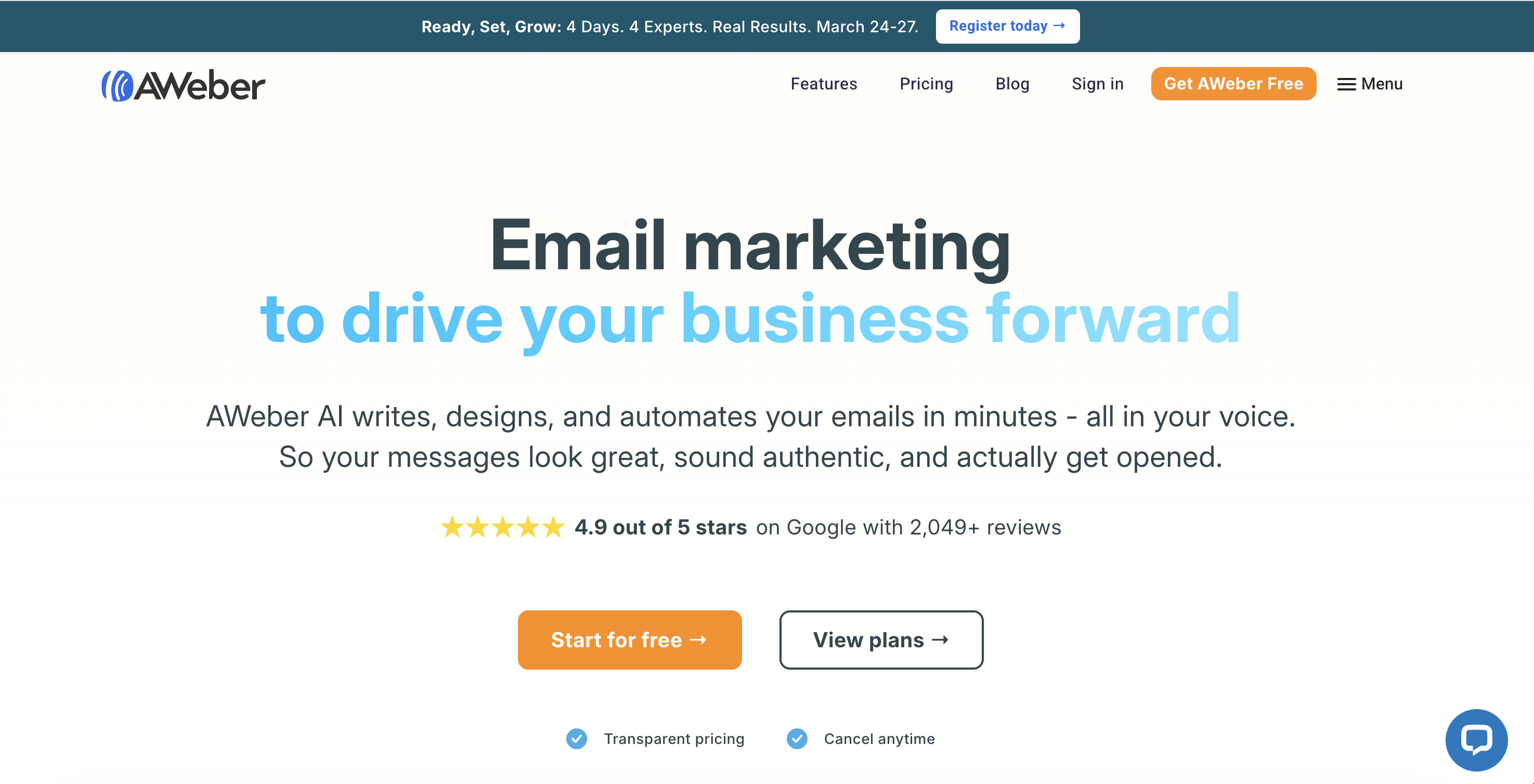 page d'accueil d'Aweber