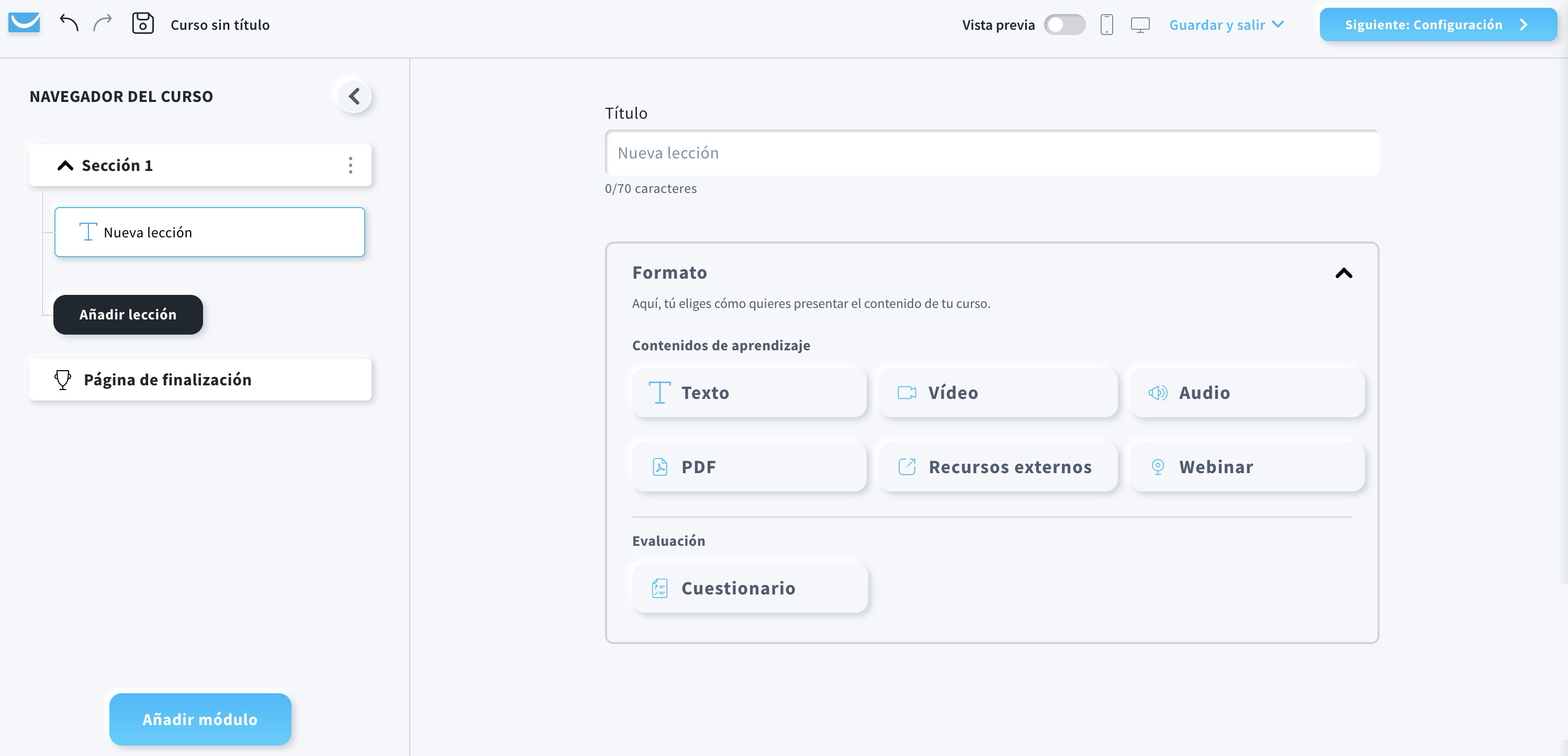 Navegador del curso GetResponse