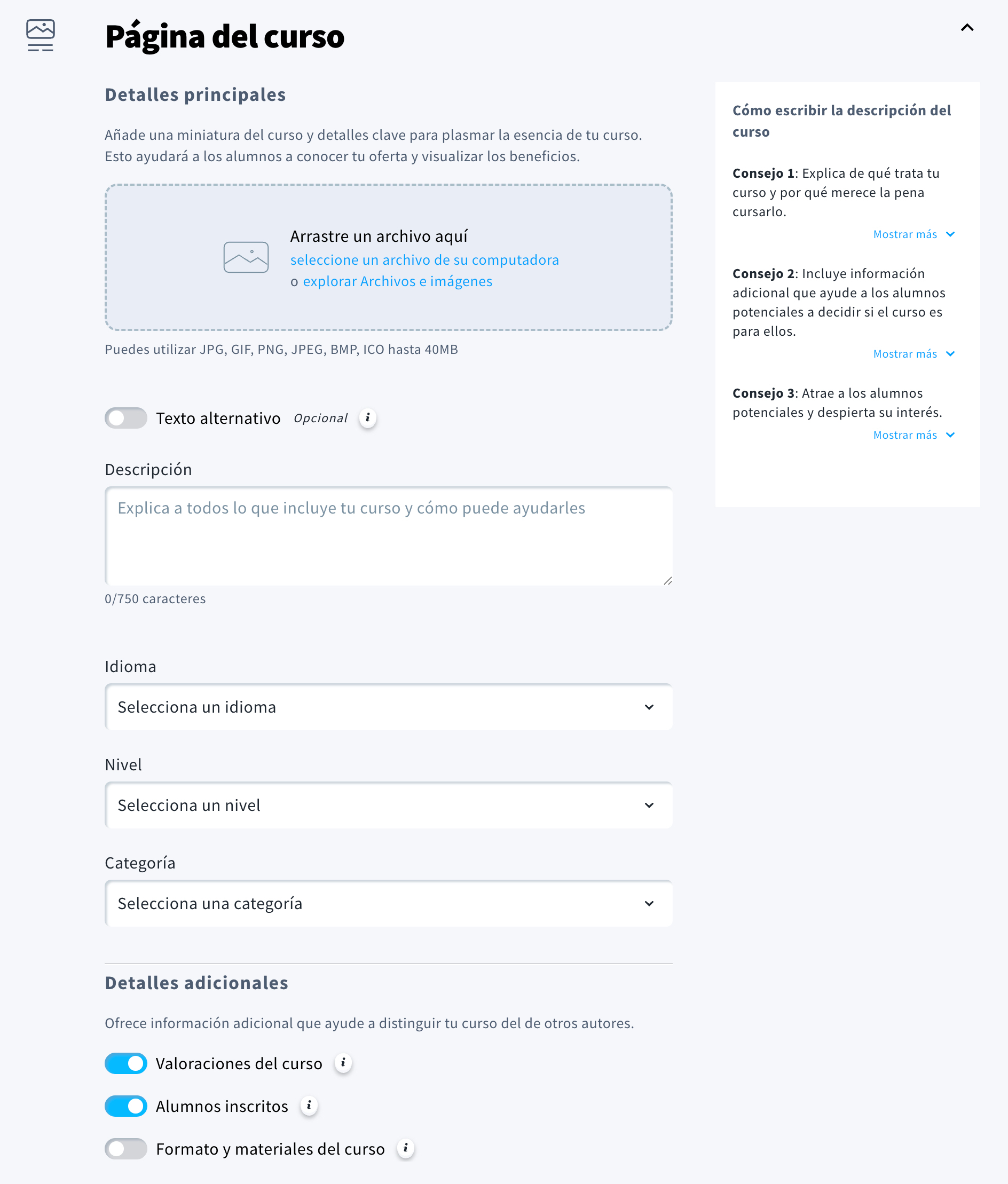 Diseño página del curso en GetResponse