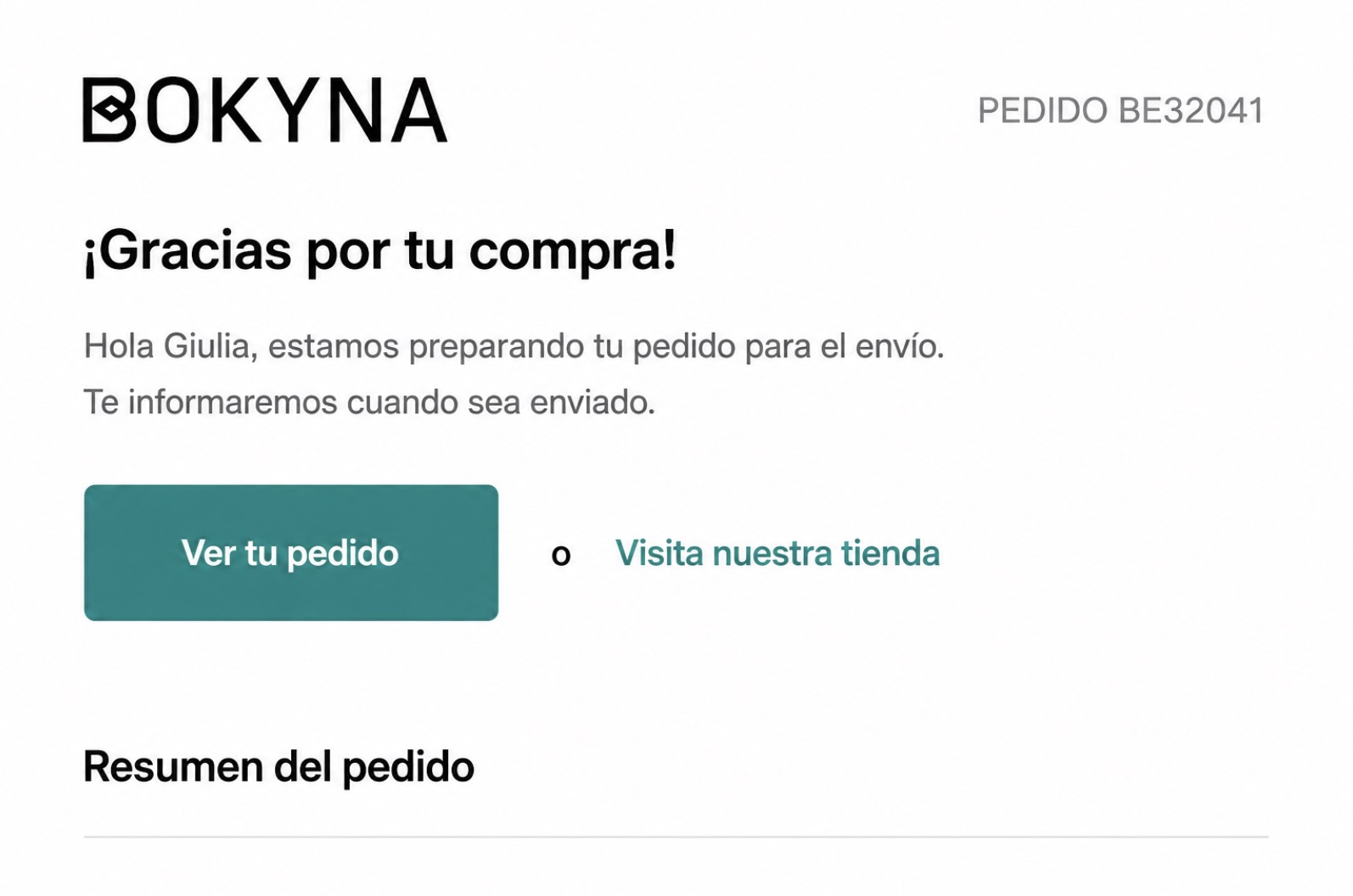 ejemplo de email transaccional de confirmación de pedido