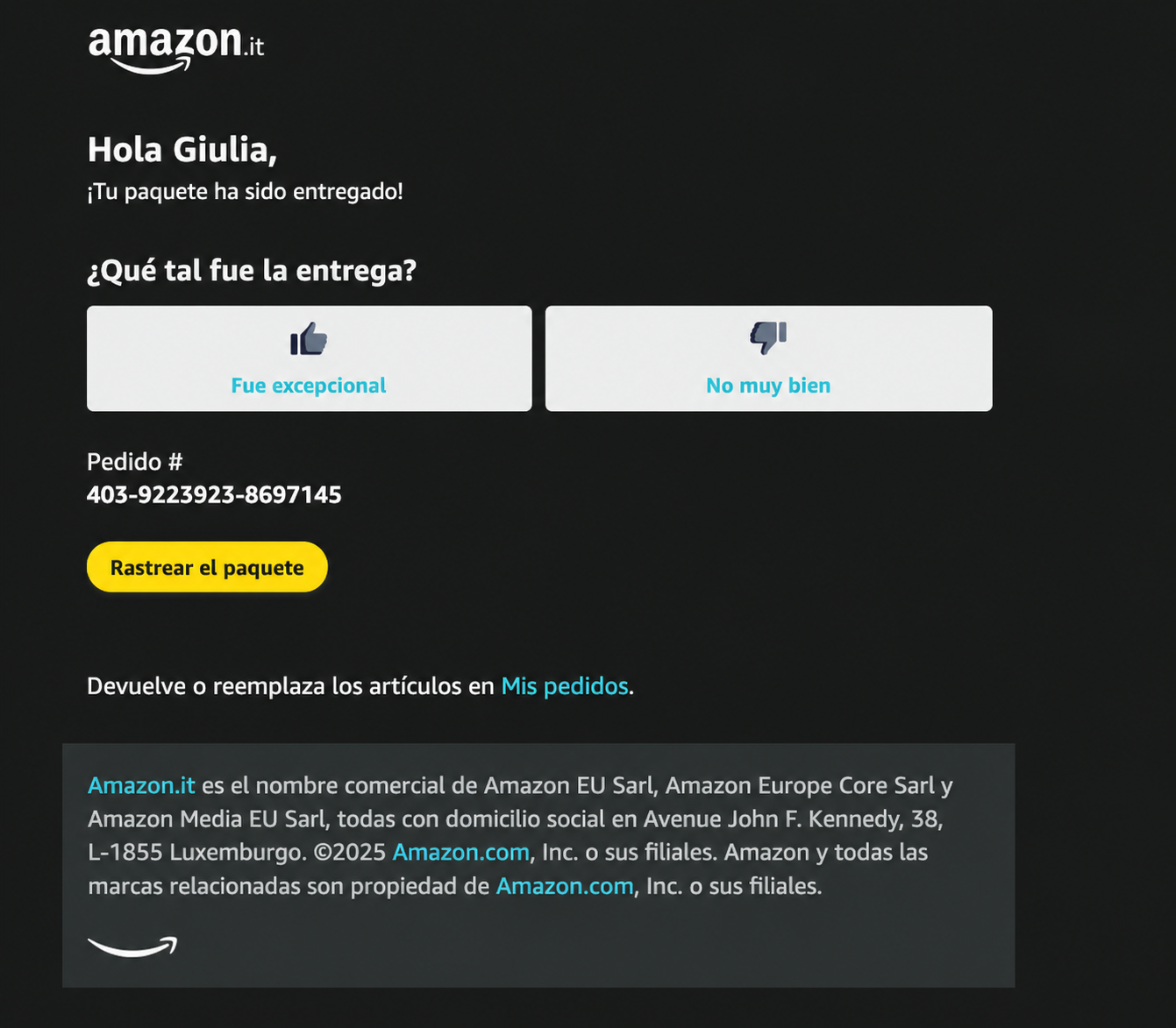 ejemplo de email transaccional de feedback