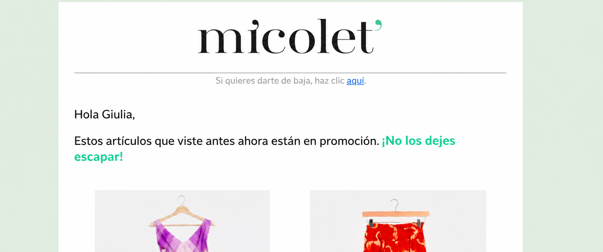 ejemplo de email transaccional de carrito abandonado