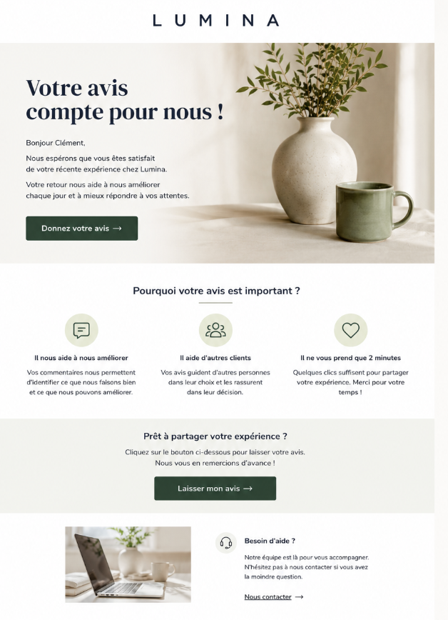 Exemple d'un e-mail de demande de feedback.