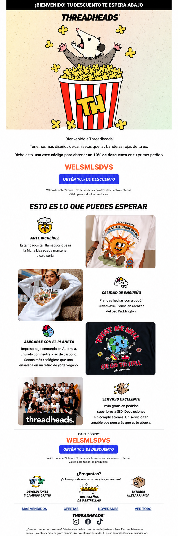Mensaje de bienvenida de Threadheads.