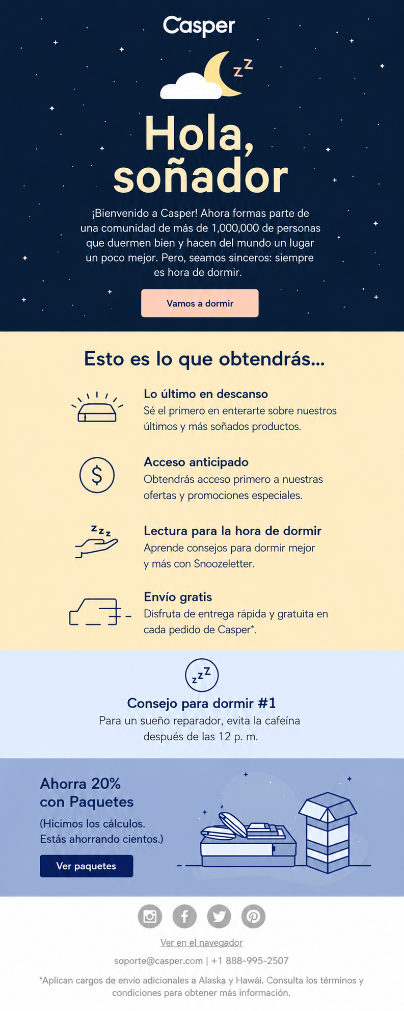 Correo de onboarding de la marca de ecommerce Casper.