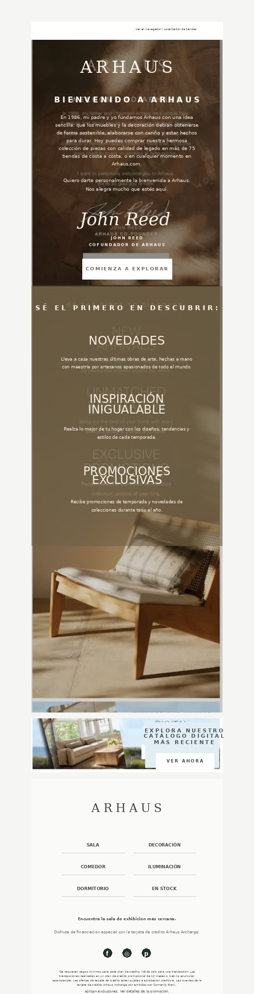 Correo de bienvenida de Arhaus.