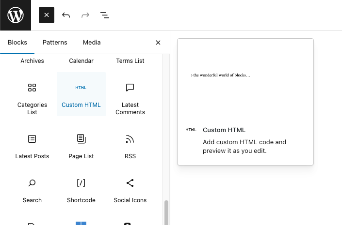 Custom HTML code blocks within WordPress