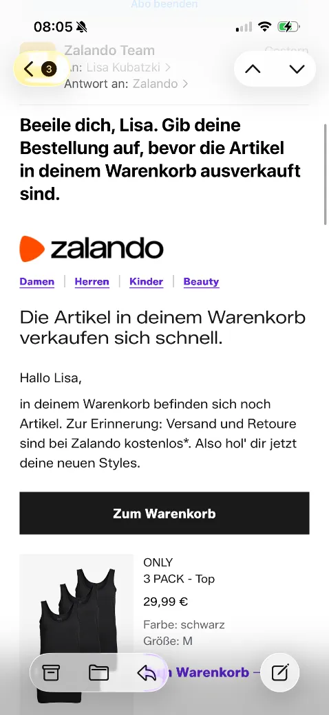 zalando fomo email-warenkorbabbruch