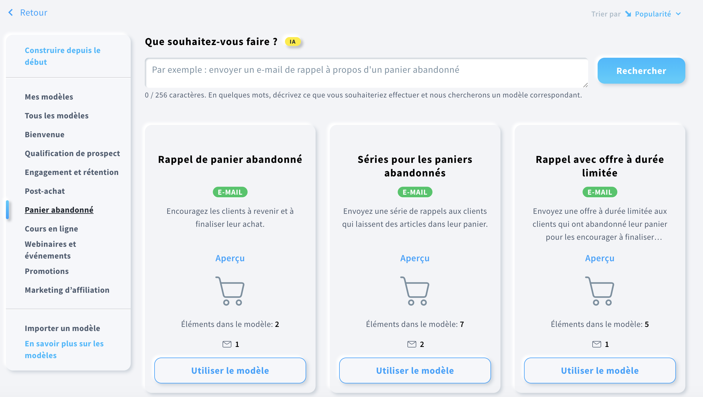 Tableau de bord de personnalisation GetResponse affichant le suivi du comportement des clients et les paramètres des recommandations de produits automatisées.
