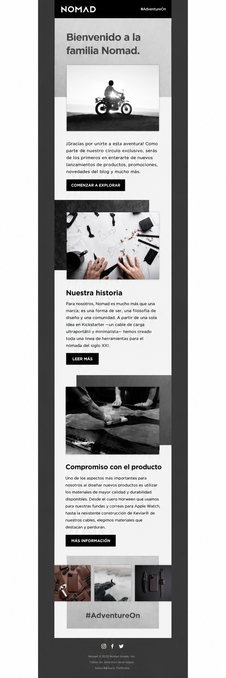 Correo de bienvenida de Nomad Goods.