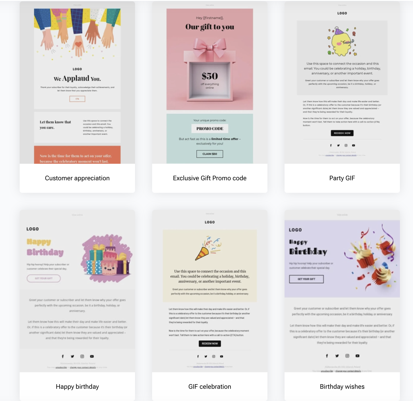 Exemples de modèles de newsletters dans GetResponse.