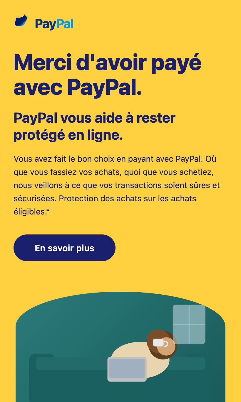 Exemple de newsletter commerciale de PayPal.