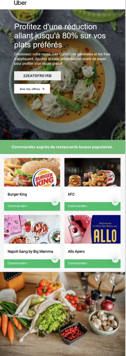 Newsletter d'Uber Eats.