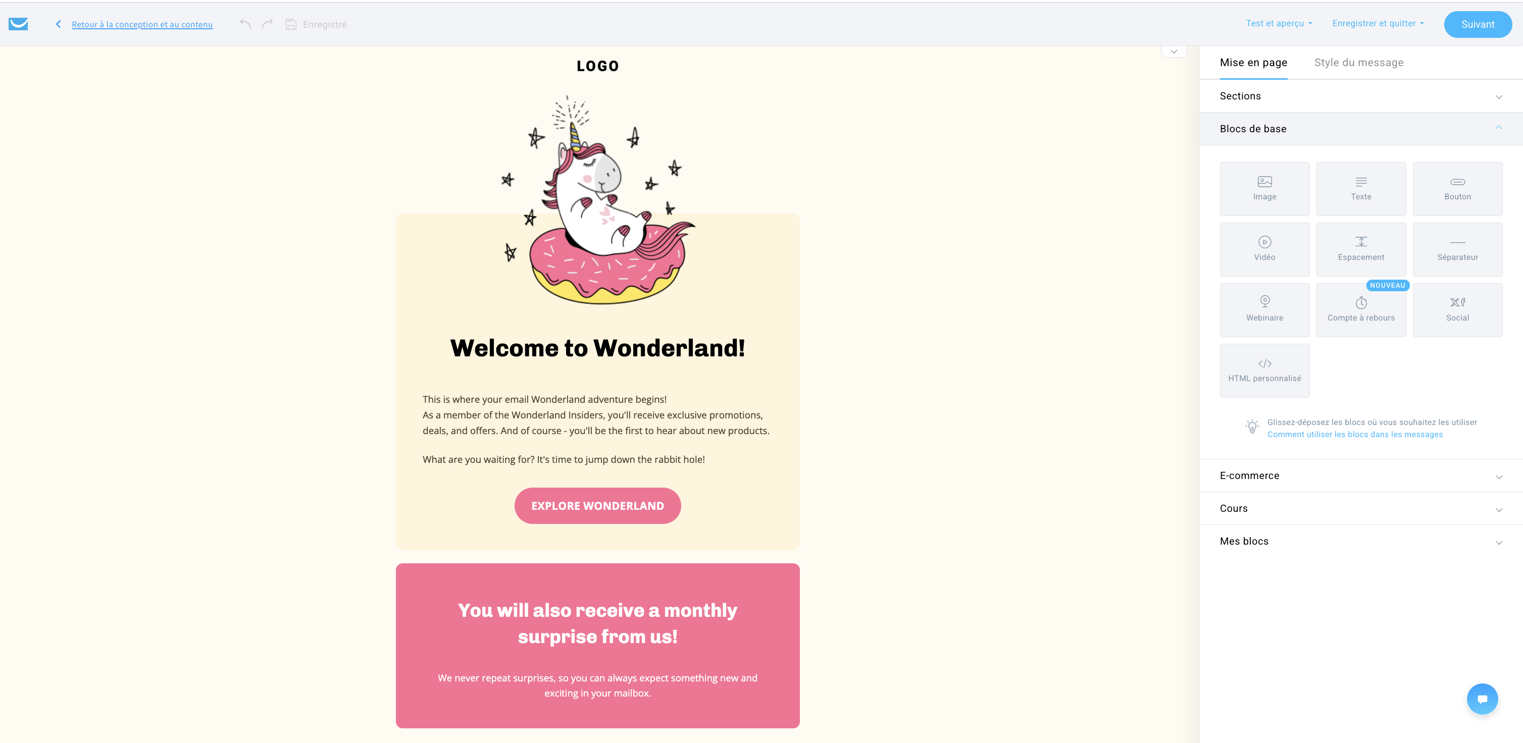 Modèle d’e-mail de bienvenue « Wonderland » dans GetResponse.
