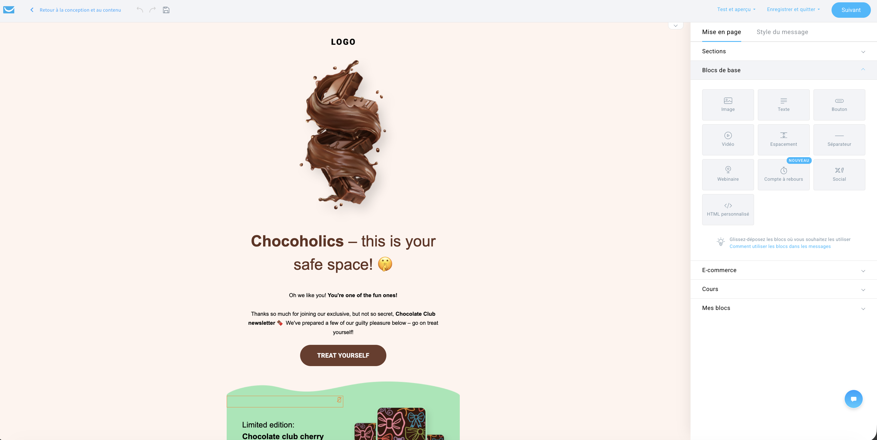 Modèle d’e-mail de bienvenue « Chocoholics » de GetResponse.