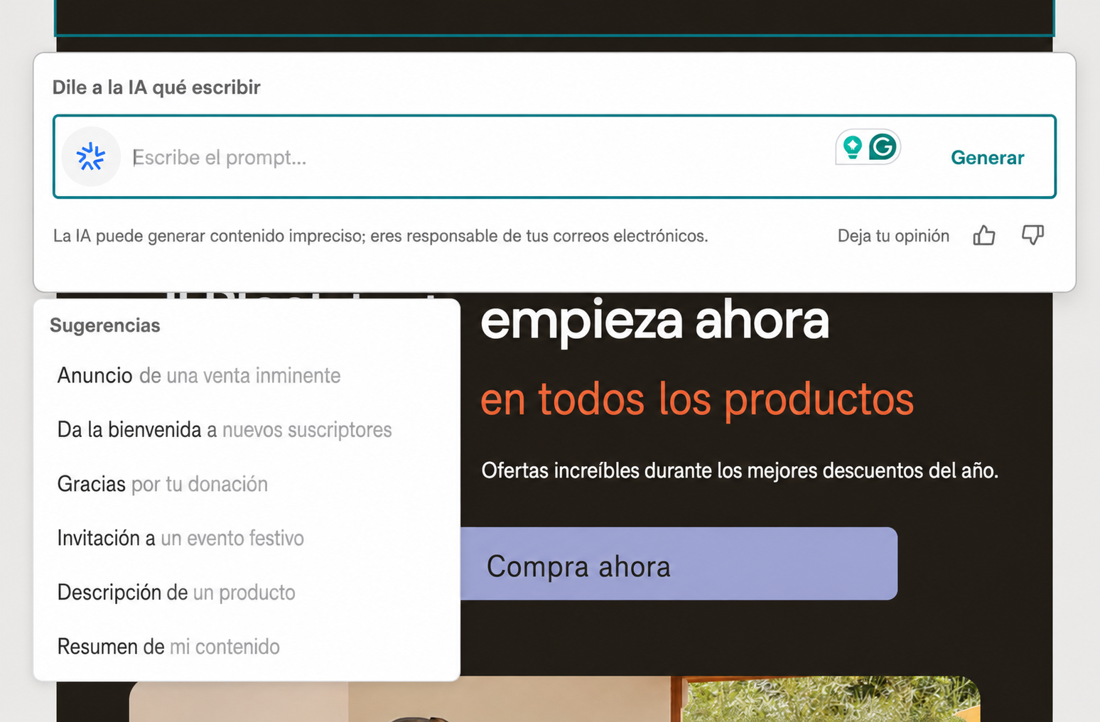 Escribir correos electrónicos para Mailchimp con IA