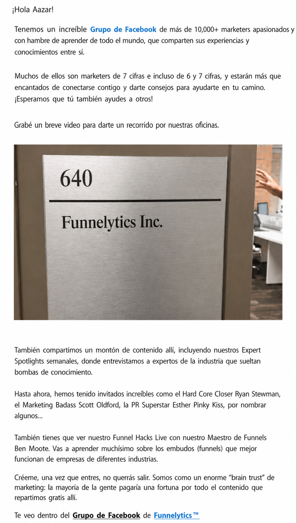 Correo electrónico de storytelling de Funnelytics.