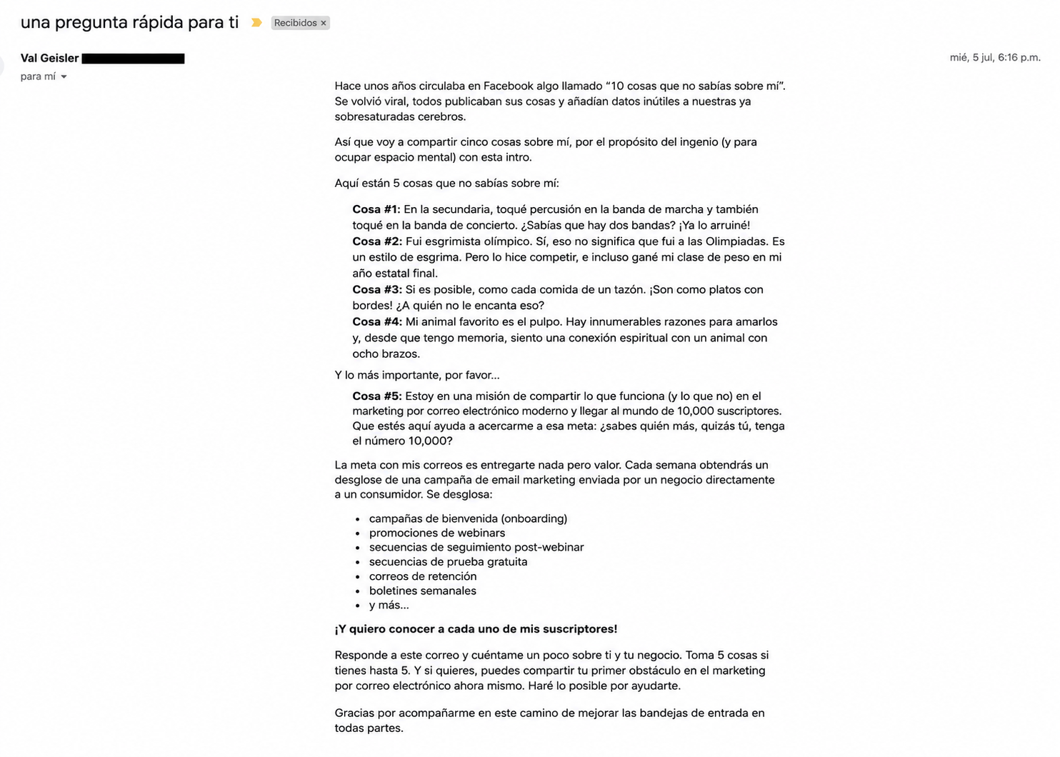 Newsletter de Val Geisler: storytelling.