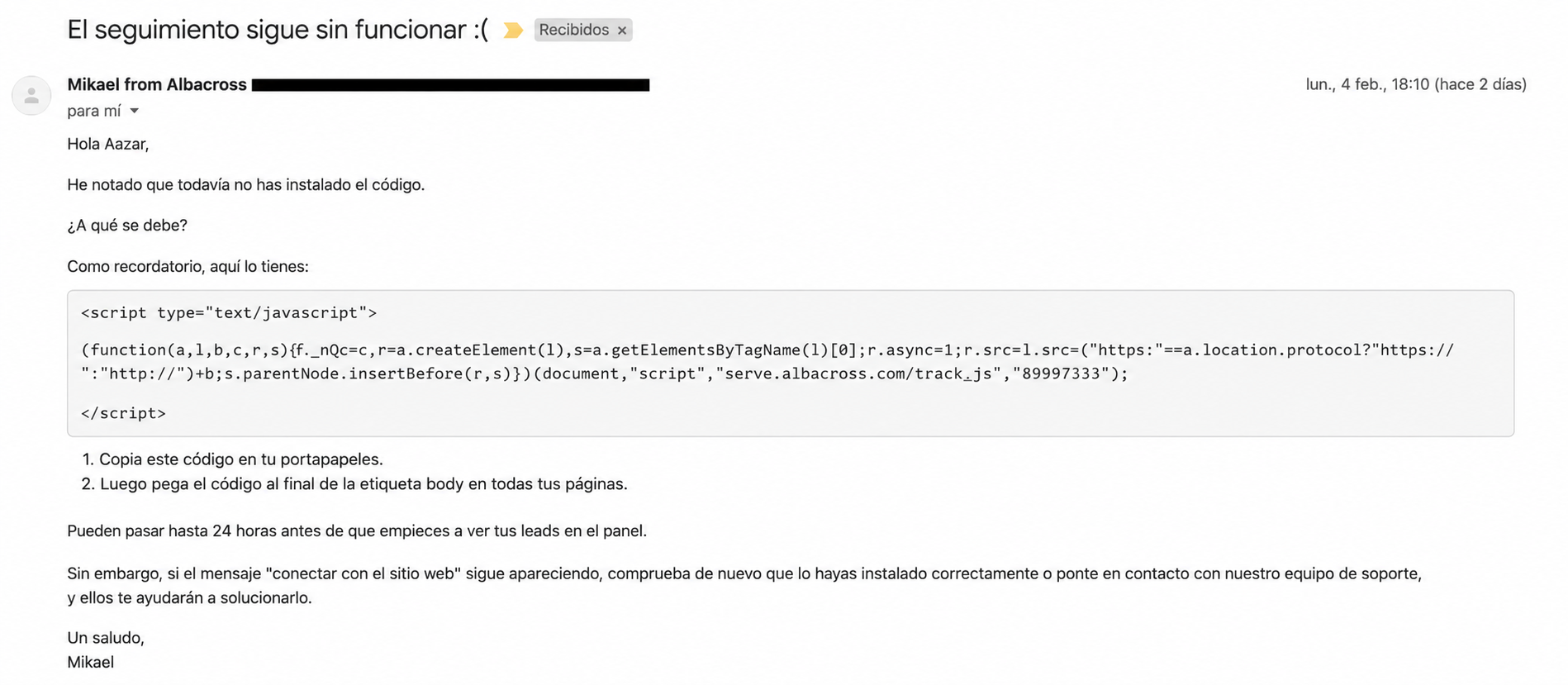 Correo electrónico de Albacross activado por comportamiento.