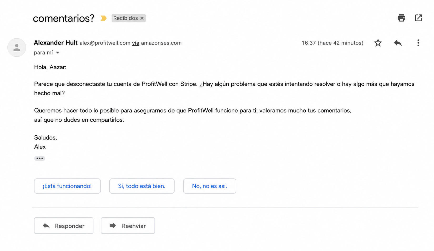 Correo electrónico de comentarios para evitar la pérdida de clientes.