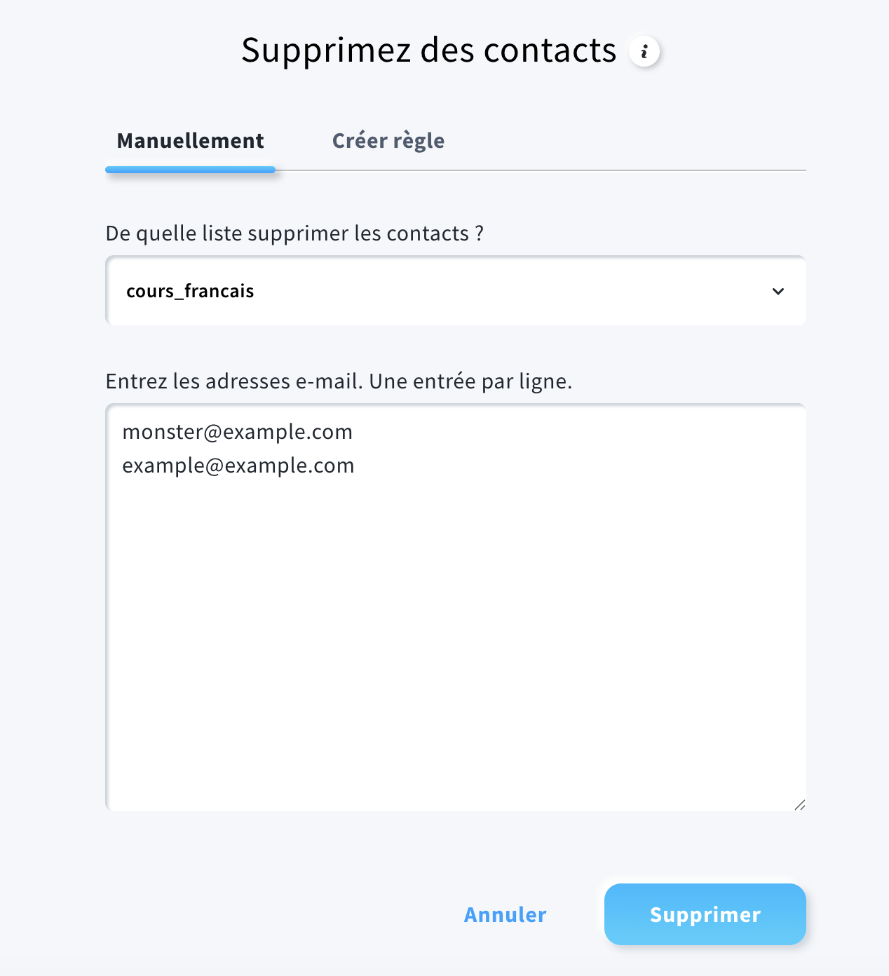 Outil de gestion des contacts dans le panneau GetResponse.