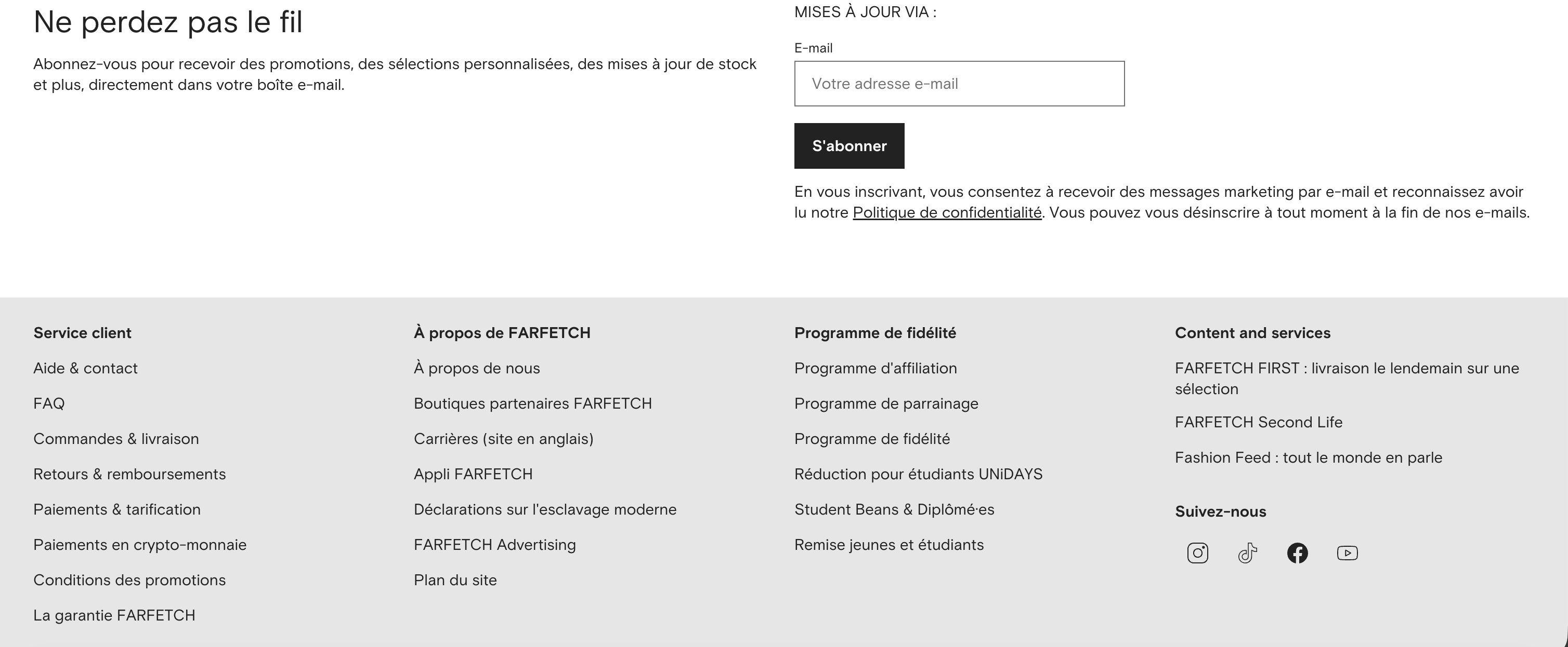 Exemple de formulaire d’inscription situé dans le pied de page.