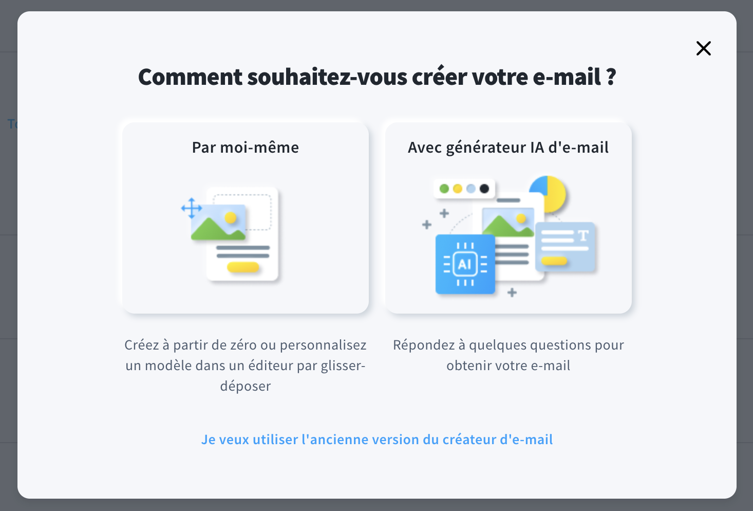 Début de la procédure guidée d’e-mail avec GetResponse.