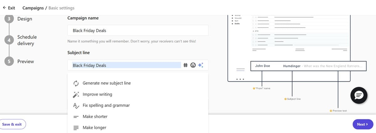 Moosend AI-powered subject line generator for email marketing campaigns.