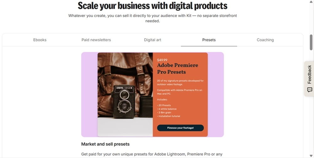 Kit's built in digital product creator