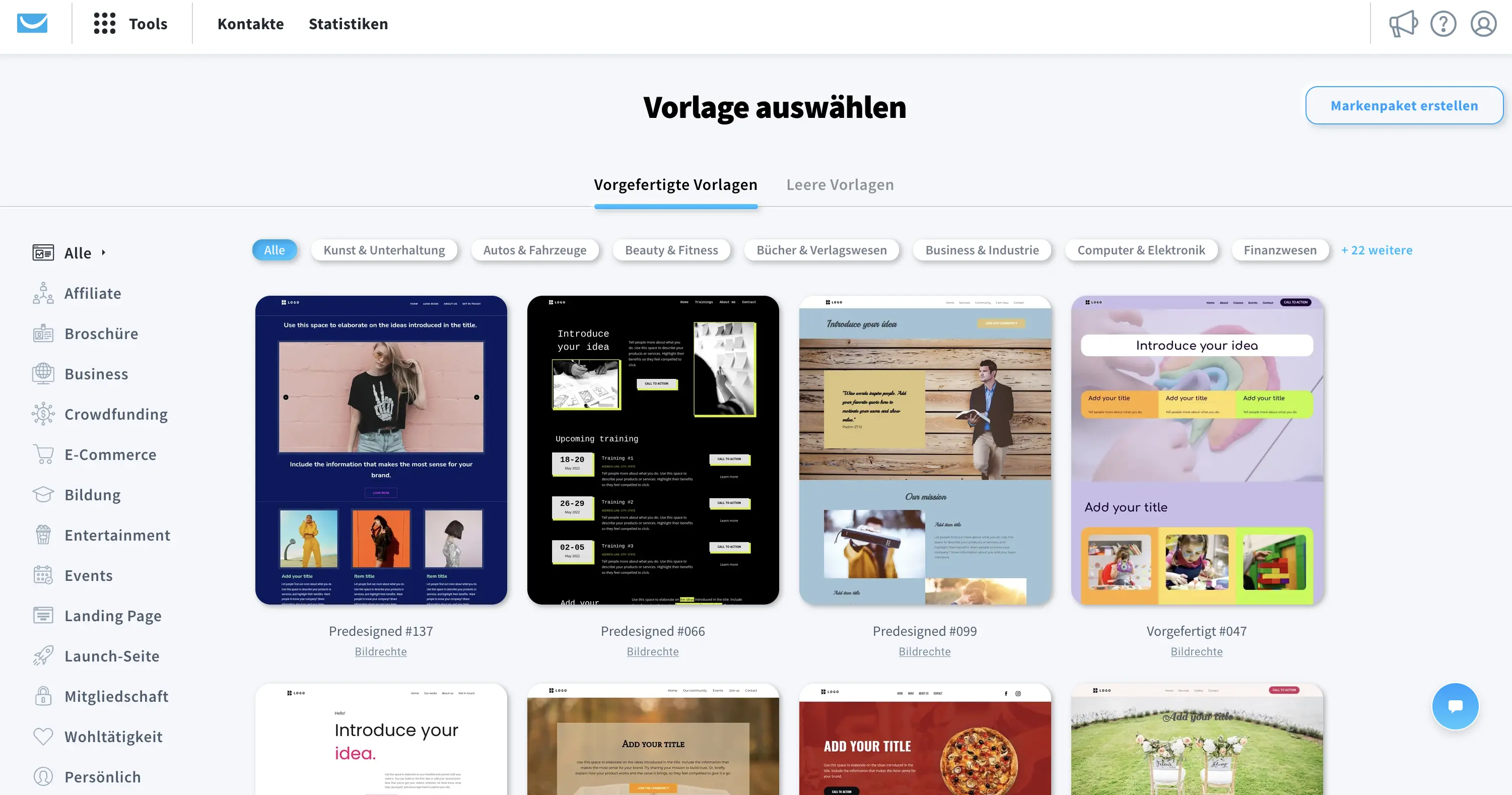 Website-Vorlagen von GetResponse