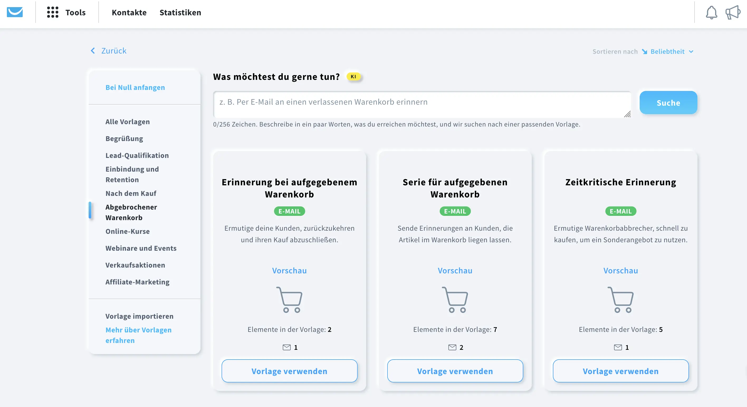 GetResponse-Personalisierungs-Dashboard mit Kundenverhaltens-Tracking und Einstellungen für automatisierte Produktempfehlungen