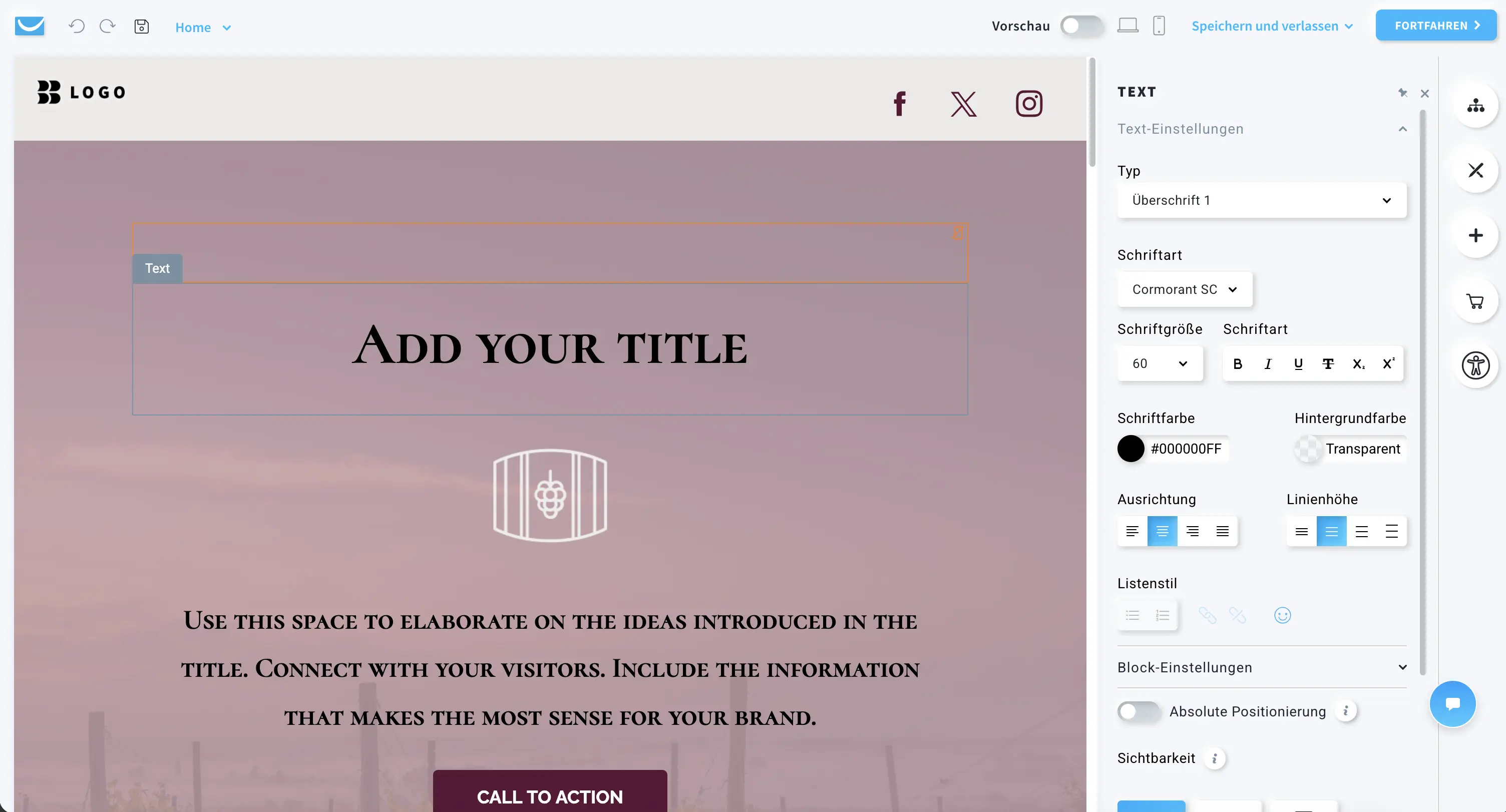 Beispiel für den Landingpage-Editor von GetResponse