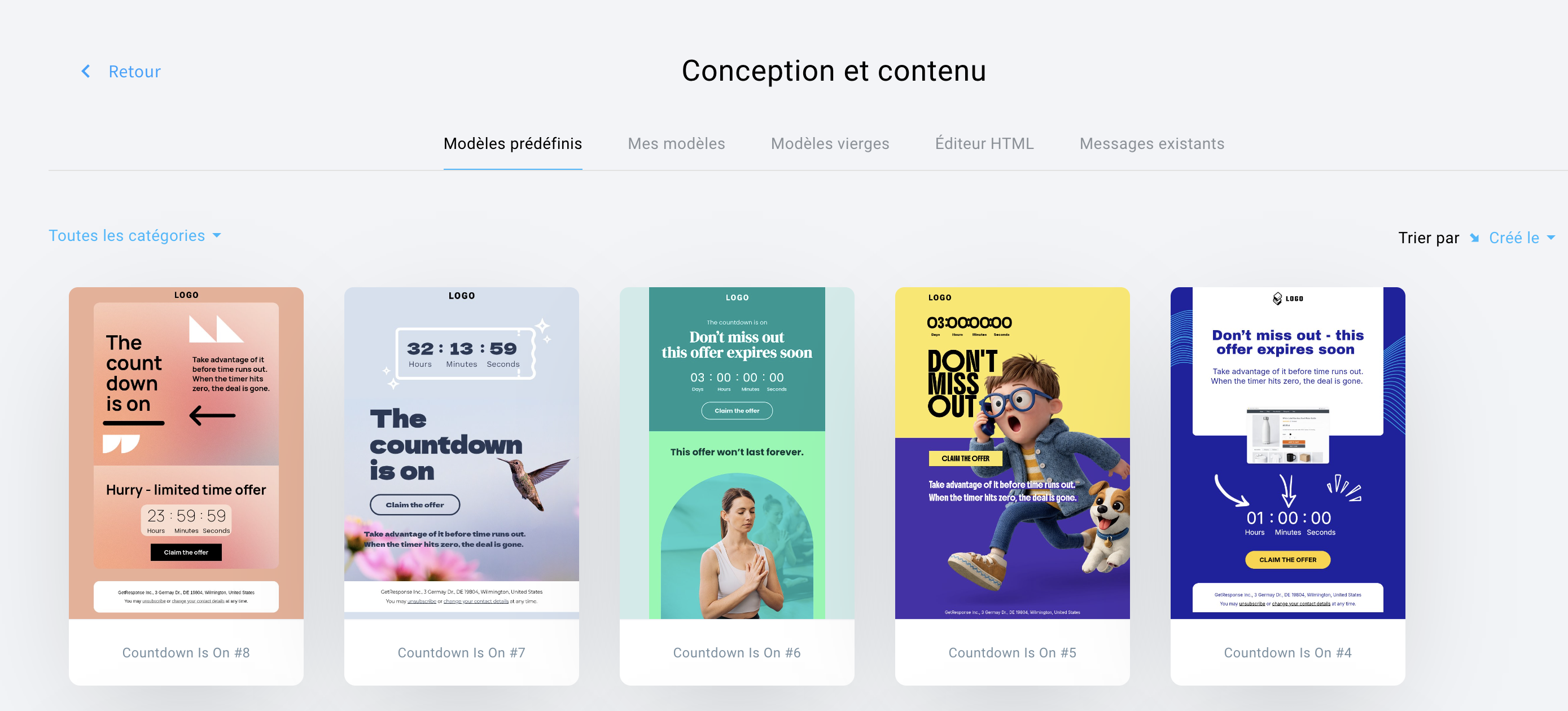 Modèles d’e-mails dans GetResponse.