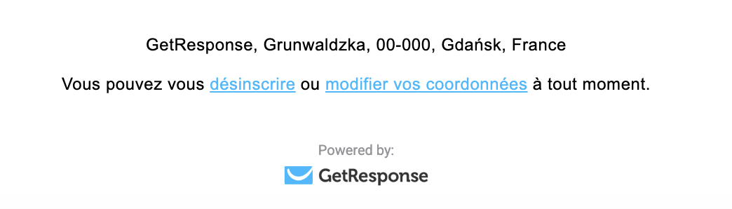 Lien de désabonnement de GetResponse.