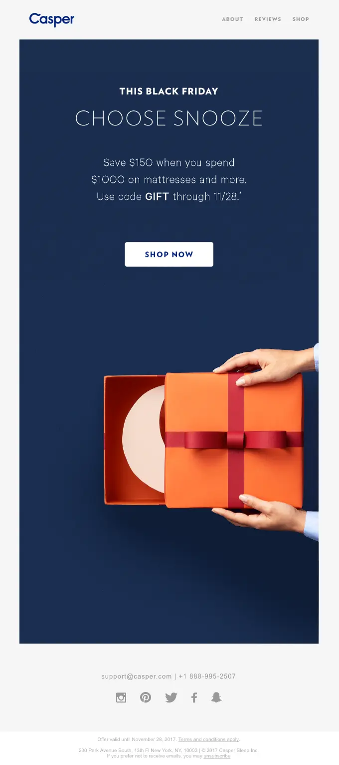 Casper Sleep Black Friday email offering mattress discounts