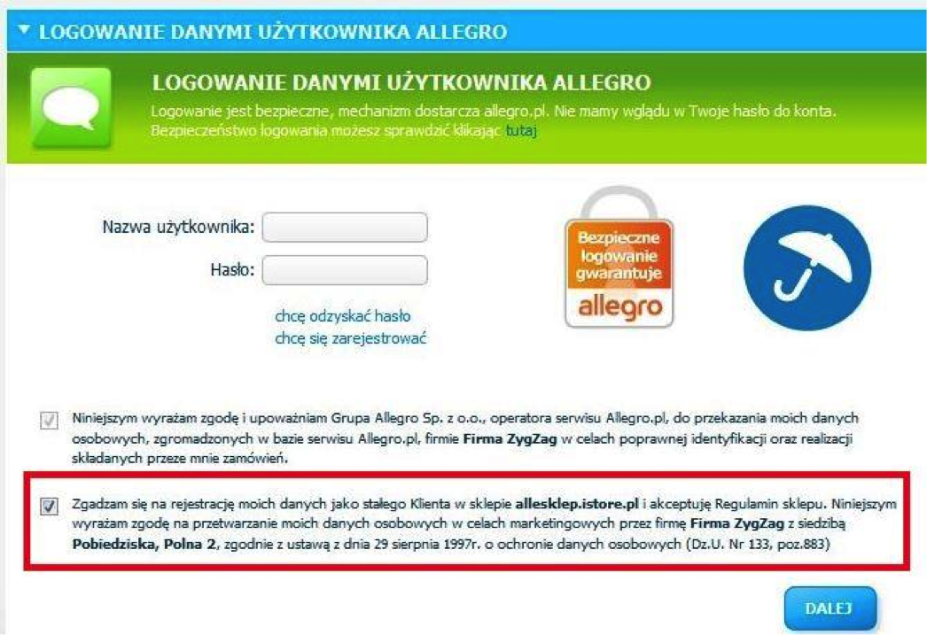Zgoda na mailing - checkbox