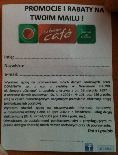 Papierowy Formularz Zapisu