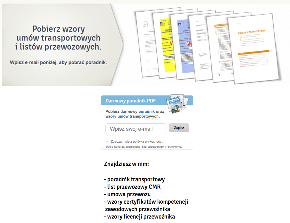 Formularz zapisu Clicktrans.pl z poradnikiem