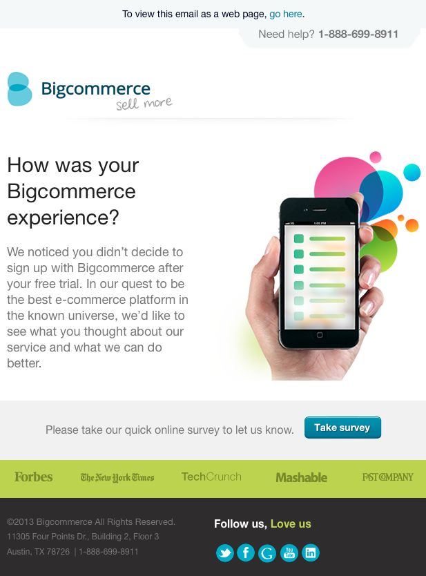 Wiadomość reaktywacyjna od Bigcommerce