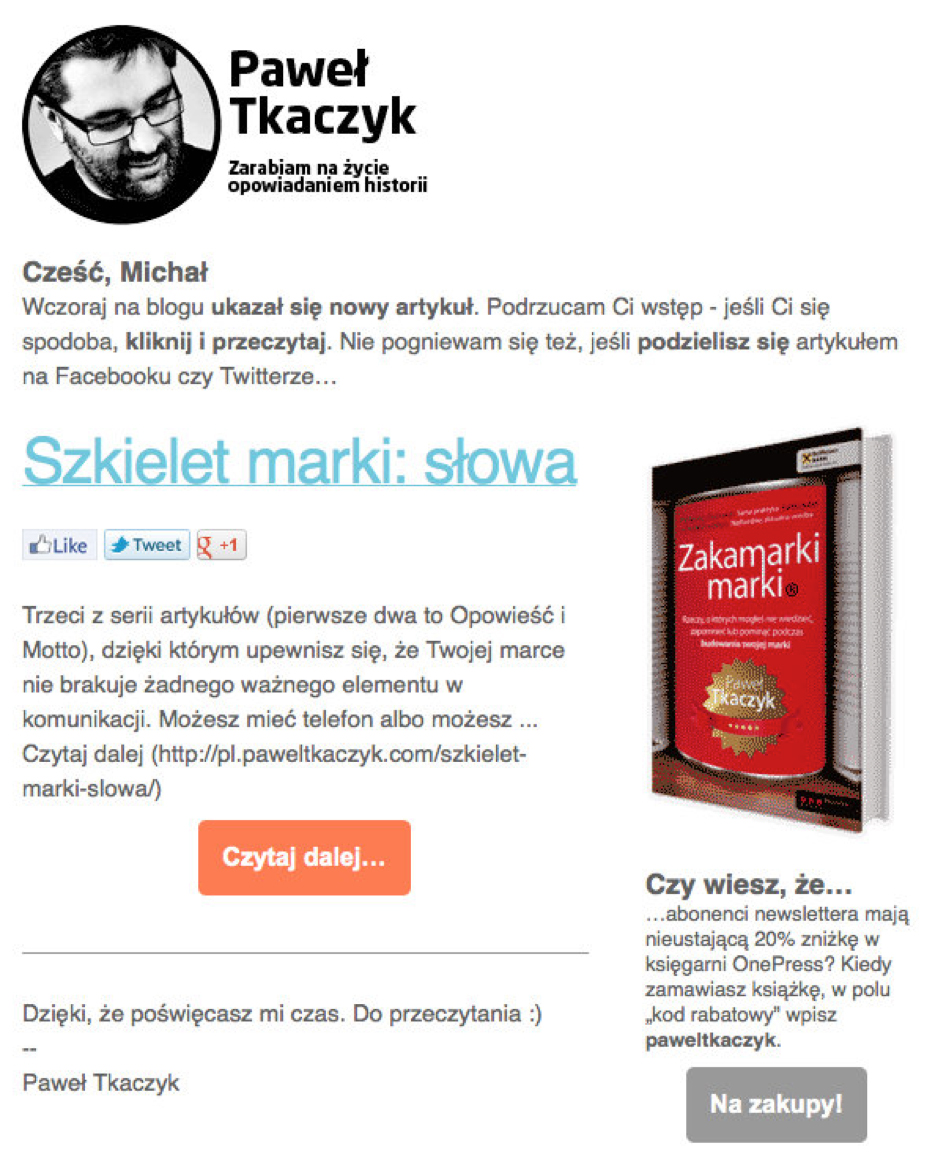 Paweł Tkaczyk – jedna z wiadomości z cyklu Szkielet marki
