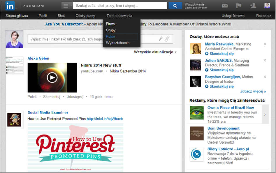 LinkedIn Zainteresowania