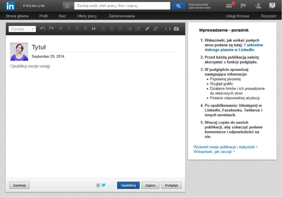 Publikowanie pełnych artykułów na LinkedIn
