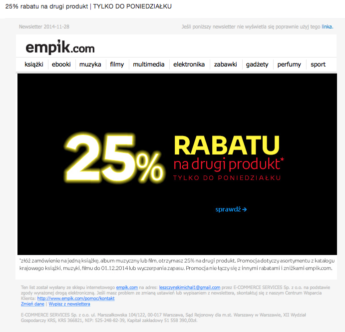 Newsletter świąteczny Empik